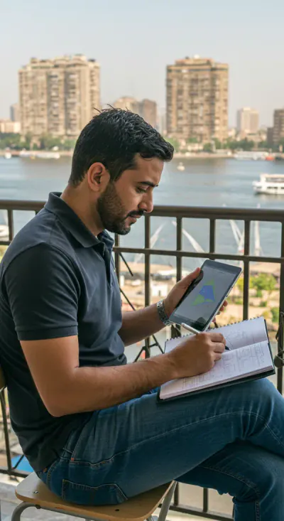 دارس يتابع دراسته عن بُعد